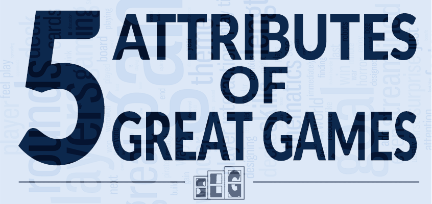 Blue Gaming Word Cloud Header for 5 Attributes of a Great Game with Streamlined Gaming Logo