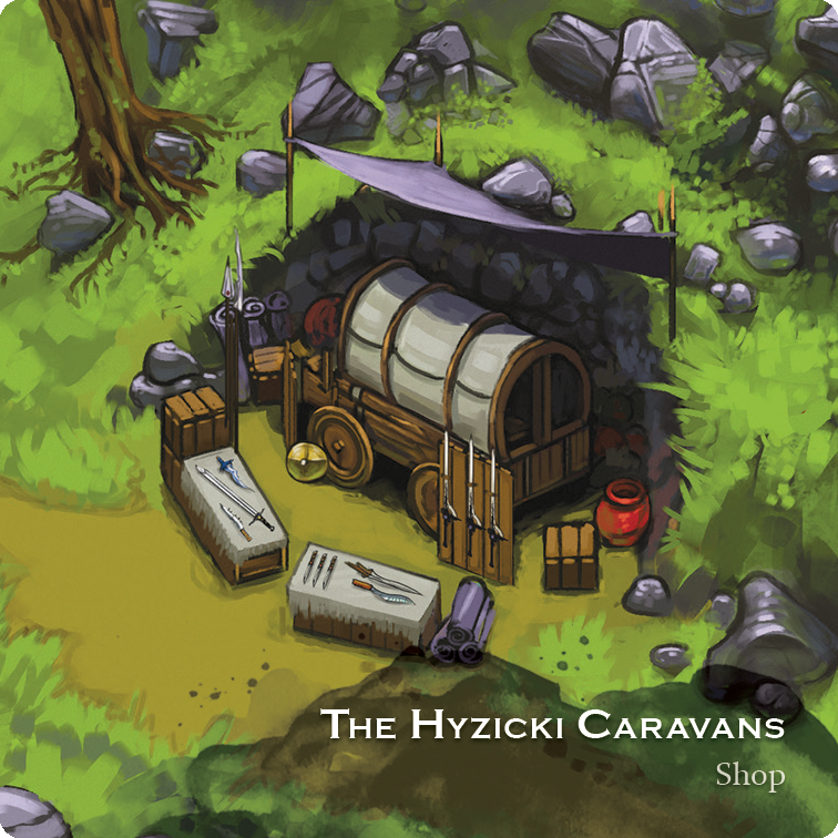 The Hyzicki Caravans shop tile for The City of Kings tabletop game