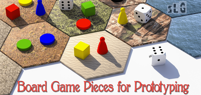 Colorful Board Game Pieces on tiles with dice on the tiles as well for Streamlined Gaming's post featuring different board game pieces